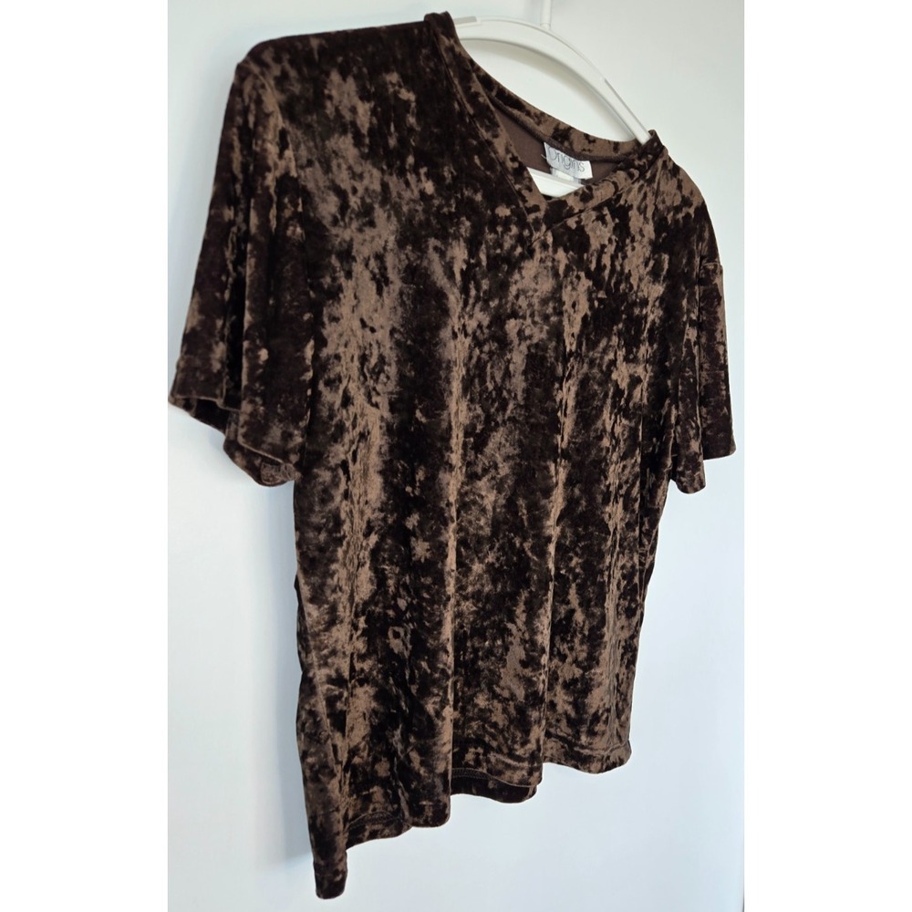 Vintage Origins Brown Velvet V Neck T-shirt W Sz S Gothic Whimsy Y2K Festive - Picture 5 of 16